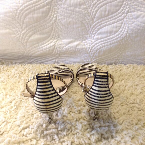 VTG Coach Marci Striped Heels, Leather, 8B, Black & Ivory, Professional, Chic - Picture 5 of 6